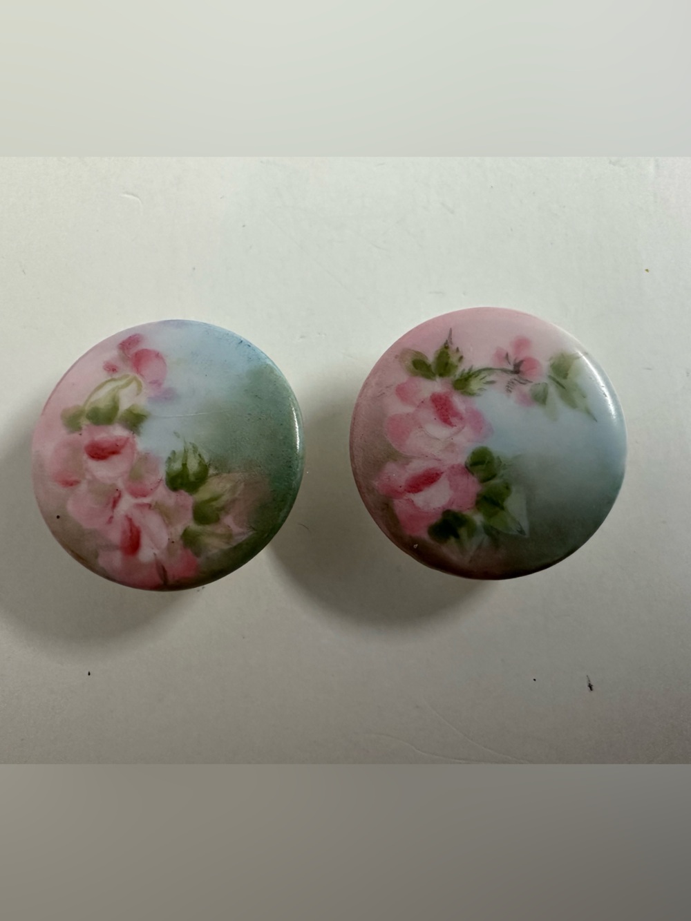 Pair of Hand Painted Floral Ceramic Buttons